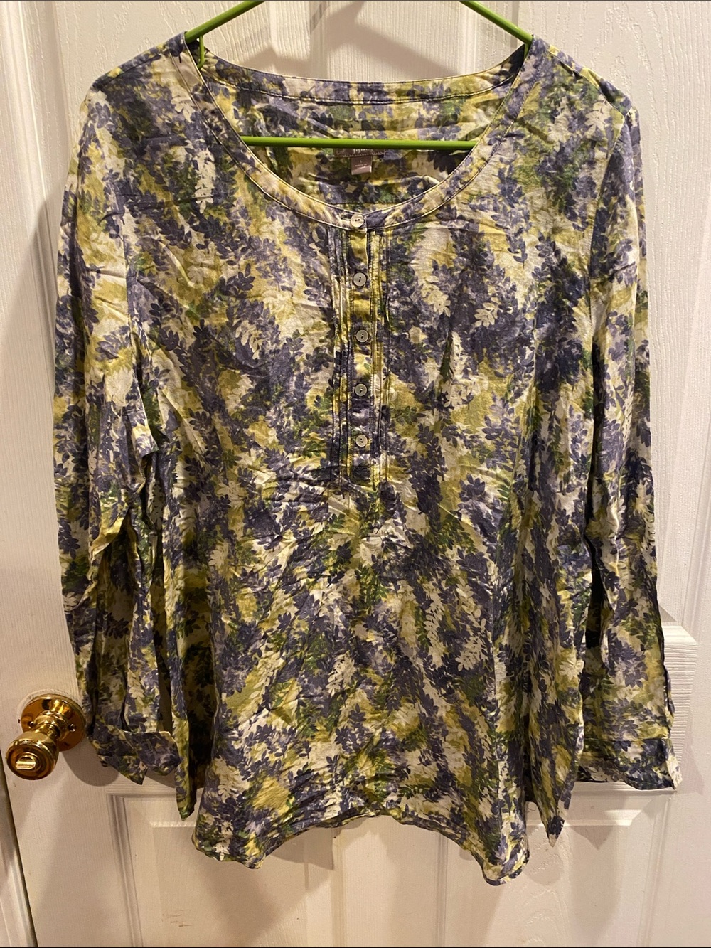 J. Jill Green & Blue Floral Henley Blouse